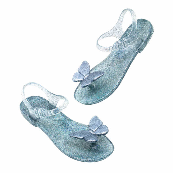 Sandali infradito Zhoelala Milano Fairy con farfalla argento glitter dipinta a mano su suola argento glitter