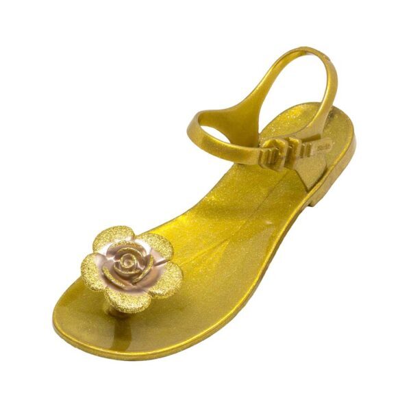 Sandali infradito Zhoelala Milano fiore di camelia oro Flower Gold Glitter