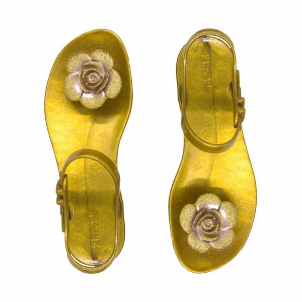 Sandali infradito Zhoelala Milano fiore di camelia oro Flower Gold Glitter