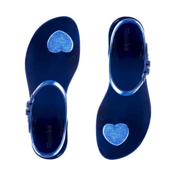 Sandali infradito Zhoelala Milano Lover con cuore blu glitter dipinto a mano e suola blu