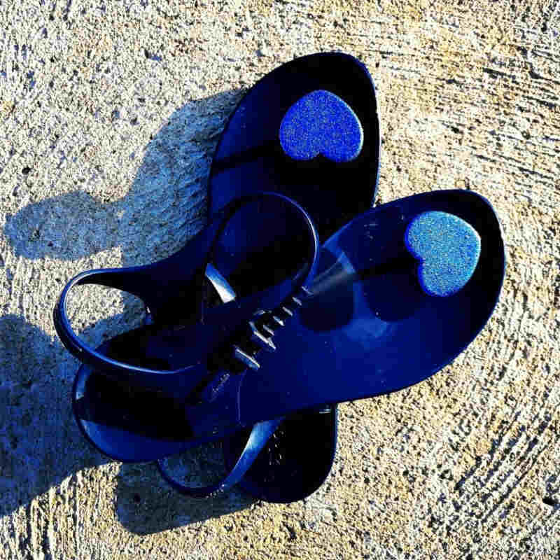 Sandali infradito Zhoelala Milano Lover con cuore glitter blu