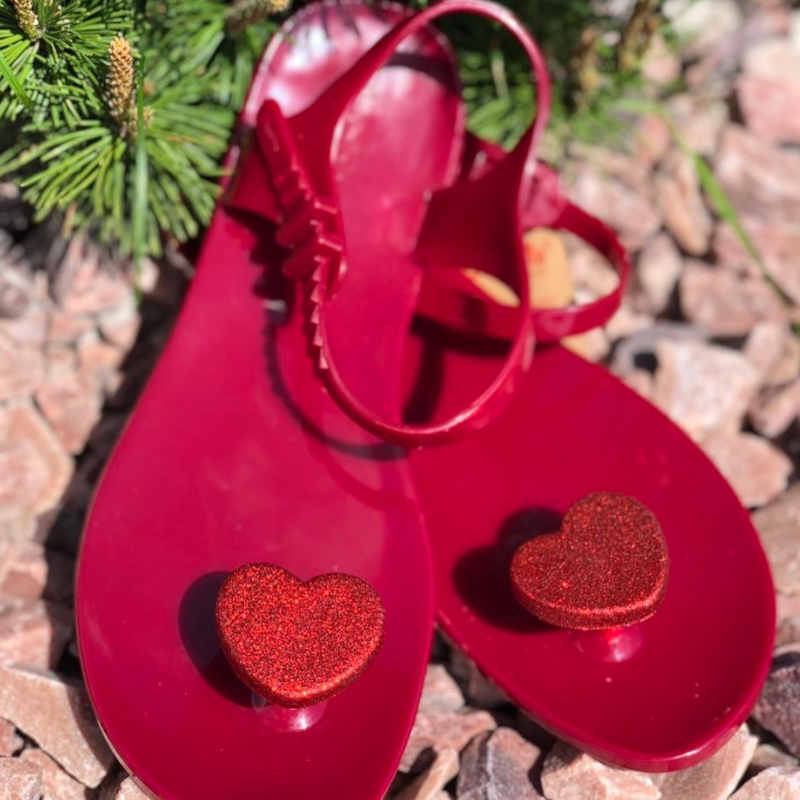 Sandali infradito Zhoelala Milano Lover con cuore glitter rosso