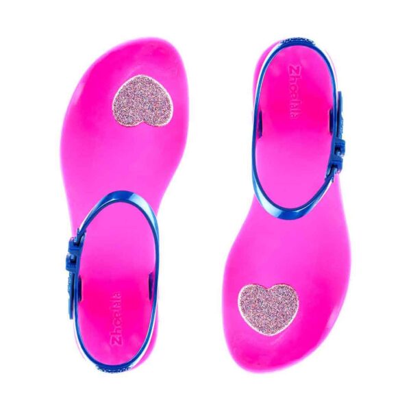 Sandali infradito Zhoelala Milano Lover con cuore glitter dipinto a mano in rosa multicolore e suola fucsia