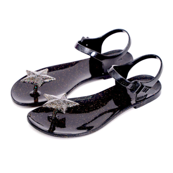 Sandali infradito Zhoelala Milano Big Star con stella glitter nera su suola nera glitter