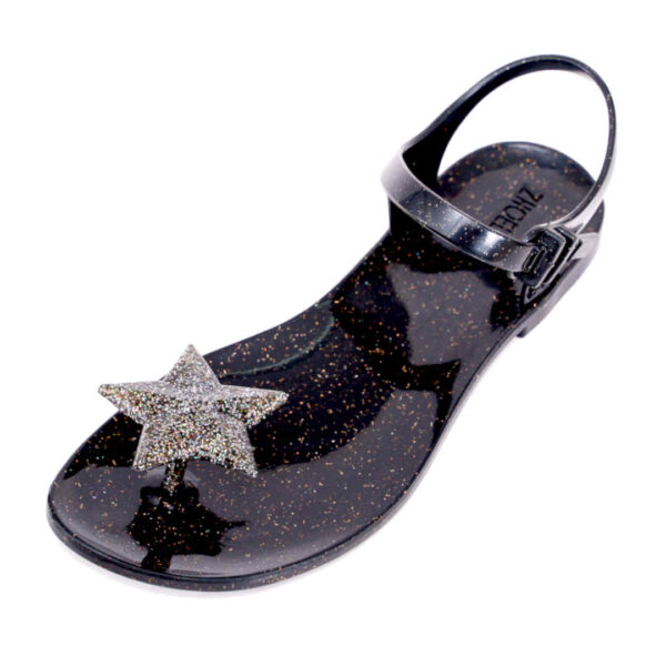 Sandali infradito Zhoelala Milano Big Star con stella glitter nera su suola nera glitter