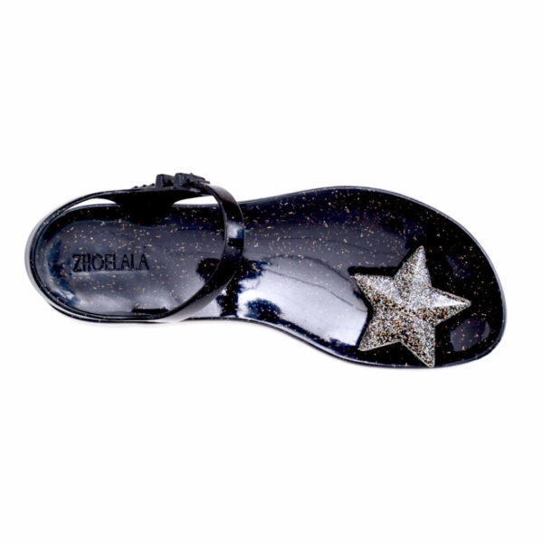 Sandali infradito Zhoelala Milano Big Star con stella glitter nera su suola nera glitter